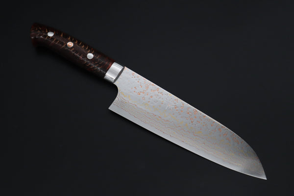 Takeshi Saji Santoku Takeshi Saji SUMMIT ― Limited Edition Custom Series SMT-1184 VG-10W磨 Multi-Colored Golden-Rainbow Damascus Santoku 180mm (7 Inch)