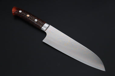 Takeshi Saji Santoku Takeshi Saji SUMMIT ― Limited Edition Custom Series SMT-1185 VG-10W磨 Multi-Colored Golden-Rainbow Damascus Santoku 180mm (7 Inch)