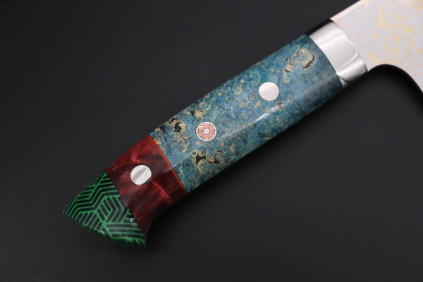 Takeshi Saji Santoku Takeshi Saji SUMMIT ― Limited Edition Custom Series SMT-1203 VG-10W磨 Multi-Colored Golden-Rainbow Damascus Santoku 180mm (7 Inch)