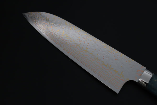 Takeshi Saji Santoku Takeshi Saji SUMMIT ― Limited Edition Custom Series SMT-1203 VG-10W磨 Multi-Colored Golden-Rainbow Damascus Santoku 180mm (7 Inch)