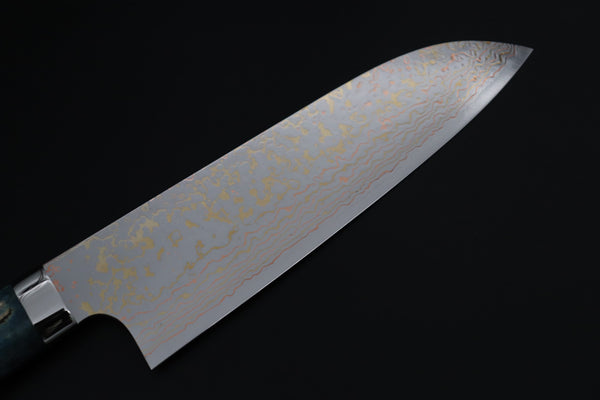 Takeshi Saji Santoku Takeshi Saji SUMMIT ― Limited Edition Custom Series SMT-1203 VG-10W磨 Multi-Colored Golden-Rainbow Damascus Santoku 180mm (7 Inch)