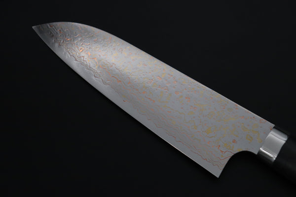 Takeshi Saji Santoku Takeshi Saji SUMMIT ― Limited Edition Custom Series SMT-1206 VG-10W磨 Multi-Colored Golden-Rainbow Damascus Santoku 180mm (7 Inch)