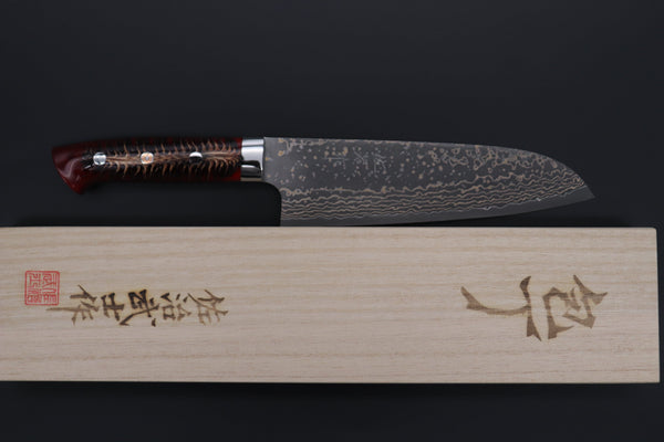 Takeshi Saji Santoku Takeshi Saji SUMMIT ― Limited Edition Custom Series SMT-943 VG-10W Multi-Colored Golden-Rainbow Damascus Santoku 175mm (6.8 Inch)