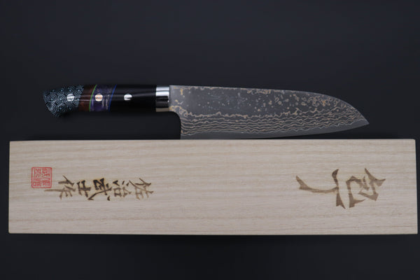Takeshi Saji Santoku Takeshi Saji SUMMIT ― Limited Edition Custom Series SMT-946 VG-10W Multi-Colored Golden-Rainbow Damascus Santoku 175mm (6.8 Inch)