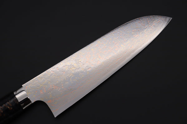 Takeshi Saji Santoku Takeshi Saji SUMMIT ― Limited Edition Custom Series SMT-977 VG-10W Multi-Colored Golden-Rainbow Damascus Santoku 180mm (7 Inch)