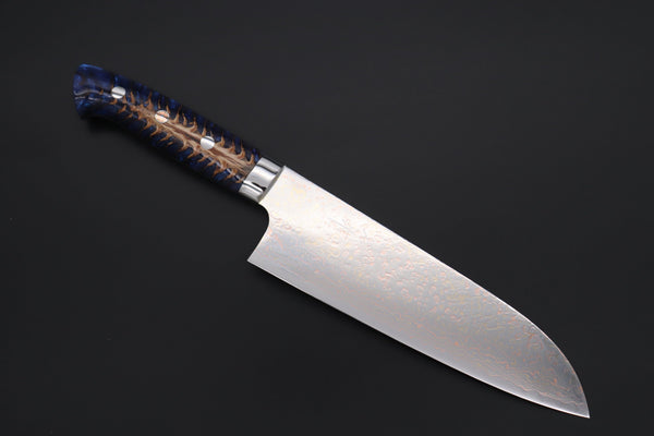 Takeshi Saji Santoku Takeshi Saji SUMMIT ― Limited Edition Custom Series SMT-978 VG-10W Multi-Colored Golden-Rainbow Damascus Santoku 180mm (7 Inch)
