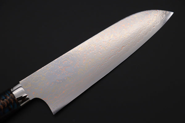 Takeshi Saji Santoku Takeshi Saji SUMMIT ― Limited Edition Custom Series SMT-979 VG-10W Multi-Colored Golden-Rainbow Damascus Santoku 180mm (7 Inch)