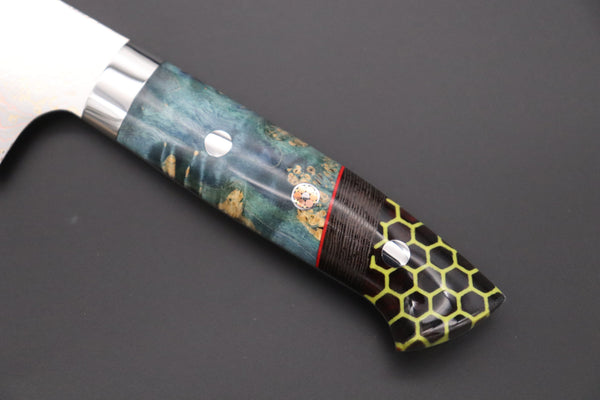 Takeshi Saji Santoku Takeshi Saji SUMMIT ― Limited Edition Custom Series SMT-980 VG-10W Multi-Colored Golden-Rainbow Damascus Santoku 180mm (7 Inch)