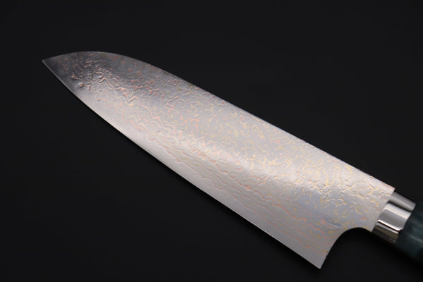 Takeshi Saji Santoku Takeshi Saji SUMMIT ― Limited Edition Custom Series SMT-980 VG-10W Multi-Colored Golden-Rainbow Damascus Santoku 180mm (7 Inch)