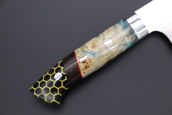 Takeshi Saji Santoku Takeshi Saji SUMMIT ― Limited Edition Custom Series SMT-980 VG-10W Multi-Colored Golden-Rainbow Damascus Santoku 180mm (7 Inch)