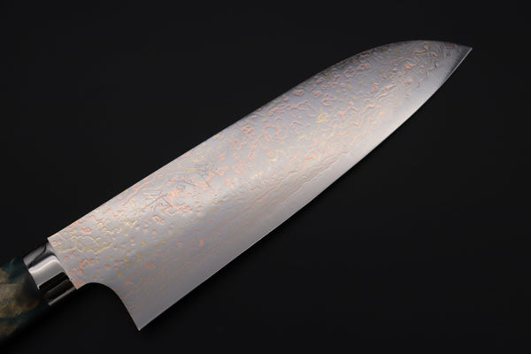 Takeshi Saji Santoku Takeshi Saji SUMMIT ― Limited Edition Custom Series SMT-980 VG-10W Multi-Colored Golden-Rainbow Damascus Santoku 180mm (7 Inch)