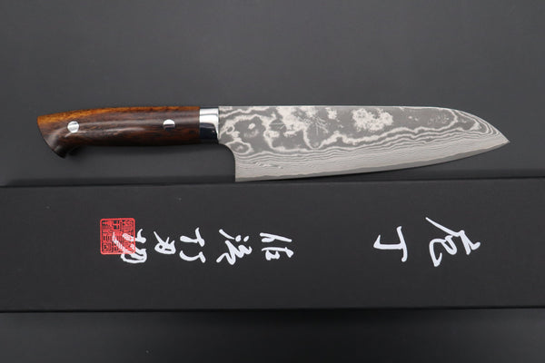 Takeshi Saji Santoku ST-2I Santoku 180mm (7 inch) / Desert Ironwood Handle Takeshi Saji VG-10 Custom Damascus Wild Series Santoku 180mm (7 inch, Desert Ironwood Handle)
