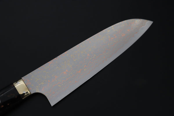 Takeshi Saji Santoku Santoku 180mm Takeshi Saji VG-10W Rainbow Damascus Series TS-7 Santoku 180mm (7 Inch, Black and Copper Texture Dupont Corian Handle)