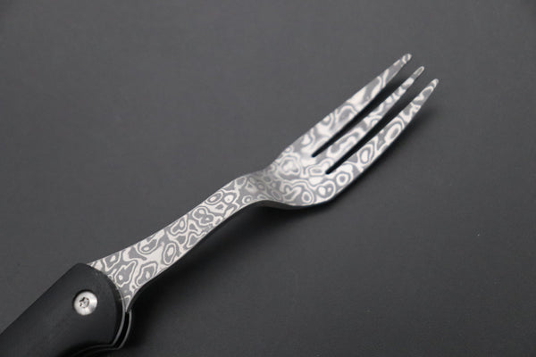 Takeshi Saji Steak Knife Takeshi Saji R-2 Damascus Folding Fork (Black G-10 Handle, TS-130B)