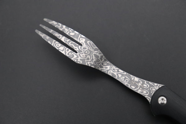 Takeshi Saji Steak Knife Takeshi Saji R-2 Damascus Folding Fork (Black G-10 Handle, TS-130B)