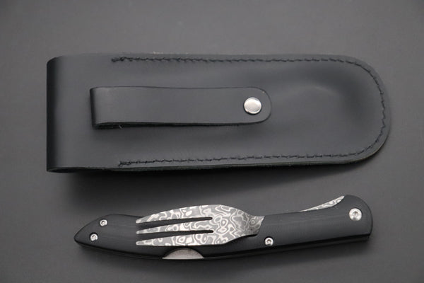 Takeshi Saji Steak Knife Takeshi Saji R-2 Damascus Folding Fork (Black G-10 Handle, TS-130B)