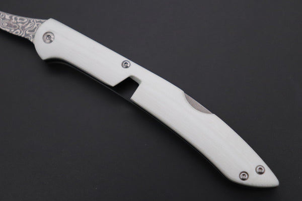Takeshi Saji Steak Knife Takeshi Saji R-2 Damascus Folding Fork (White G-10 Handle, TS-130W)