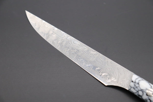 Takeshi Saji Steak Knife Takeshi Saji R-2 Diamond Damascus Steak Knife (White Turquoise Gem-Composite Stone Handle, TS-2)