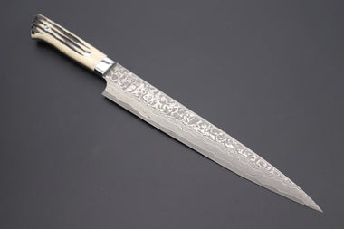 Takeshi Saji Sujihiki Takeshi Saji R-2 Custom Black Damascus Wild Series Sujihiki (240mm and 270mm, Stag Bone Handle)