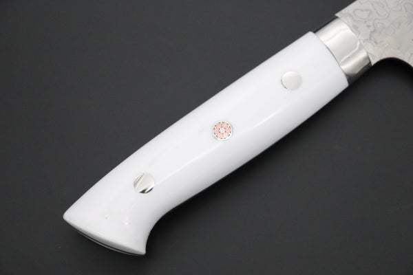 Takeshi Saji Sujihiki TS-18 Sujihiki 270mm (10.6 inch) Takeshi Saji R-2 Custom Diamond Damascus Series TS-18 Sujihiki 270mm (10.6 Inch, White Corian Handle)