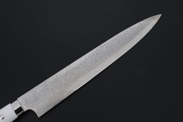 Takeshi Saji Sujihiki TS-18 Sujihiki 270mm (10.6 inch) Takeshi Saji R-2 Custom Diamond Damascus Series TS-18 Sujihiki 270mm (10.6 Inch, White Corian Handle)