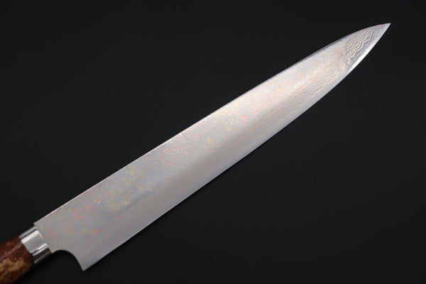 Takeshi Saji Sujihiki Takeshi Saji SUMMIT ― Limited Edition Custom Series SMT-1136 VG-10W磨 Multi-Colored Golden-Rainbow Damascus Sujihiki 270mm (10.6 Inch)