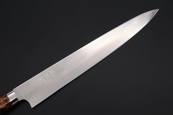 Takeshi Saji Sujihiki Takeshi Saji SUMMIT ― Limited Edition Custom Series SMT-1137 VG-10W磨 Multi-Colored Golden-Rainbow Damascus Sujihiki 270mm (10.6 Inch)