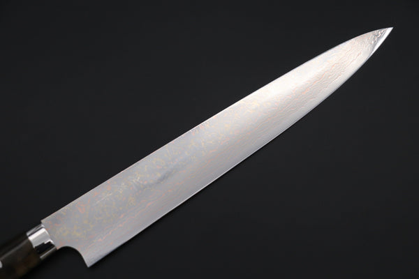 Takeshi Saji Sujihiki Takeshi Saji SUMMIT ― Limited Edition Custom Series SMT-1138 VG-10W磨 Multi-Colored Golden-Rainbow Damascus Sujihiki 270mm (10.6 Inch)