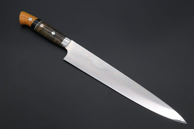 Takeshi Saji Sujihiki Takeshi Saji SUMMIT ― Limited Edition Custom Series SMT-1138 VG-10W磨 Multi-Colored Golden-Rainbow Damascus Sujihiki 270mm (10.6 Inch)