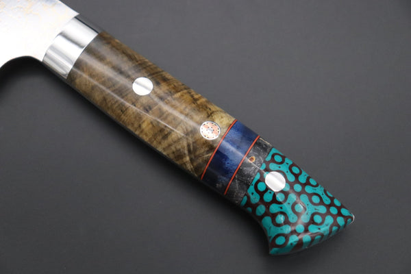 Takeshi Saji Sujihiki Takeshi Saji SUMMIT ― Limited Edition Custom Series SMT-1140 VG-10W磨 Multi-Colored Golden-Rainbow Damascus Sujihiki 270mm (10.6 Inch)