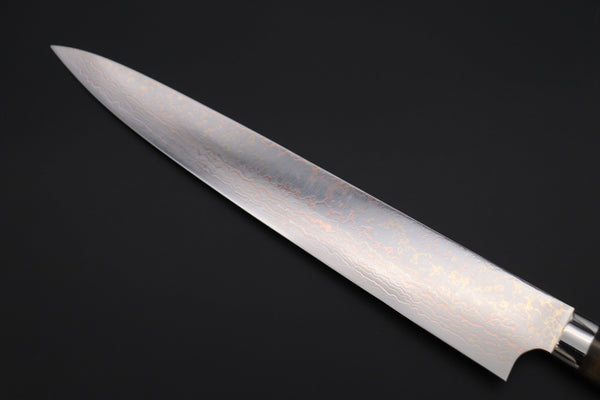 Takeshi Saji Sujihiki Takeshi Saji SUMMIT ― Limited Edition Custom Series SMT-1140 VG-10W磨 Multi-Colored Golden-Rainbow Damascus Sujihiki 270mm (10.6 Inch)