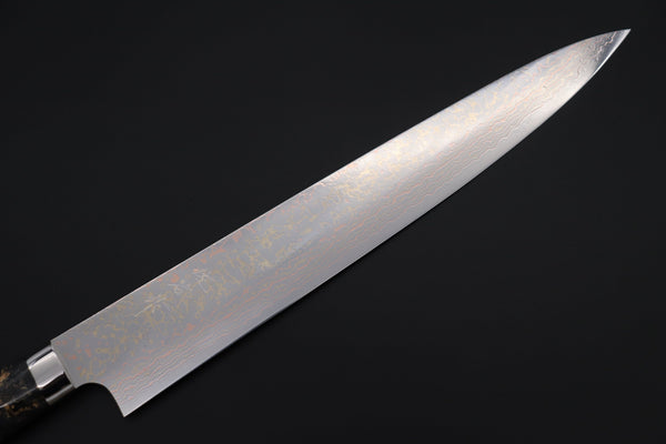 Takeshi Saji Sujihiki Takeshi Saji SUMMIT ― Limited Edition Custom Series SMT-1141 VG-10W磨 Multi-Colored Golden-Rainbow Damascus Sujihiki 270mm (10.6 Inch)