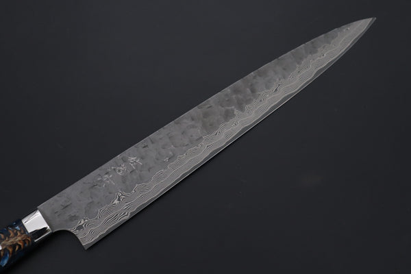 Takeshi Saji Sujihiki Takeshi Saji SUMMIT ― Limited Edition Custom Series SMT-1225 “Ocean Sunshine”: VG-10 Hammered Damascus Series Sujihiki 270mm (10.6 Inch)