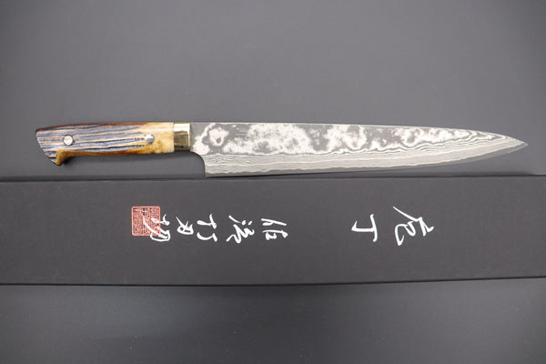 Takeshi Saji Sujihiki ST-6 Sujihiki 270mm (10.6 inch) / Stag Bone Handle Takeshi Saji VG-10 Custom Damascus Wild Series Sujihiki 270mm (10.6 inch, Stag Bone Handle, ST-6)