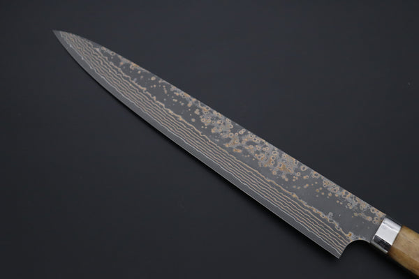 Takeshi Saji Sujihiki Sujihiki 270mm Takeshi Saji VG-10W Multi-Colored Golden-Rainbow Damascus Series TS-10 Sujihiki 270mm (10.6 Inch, Smooth Bone Handle)