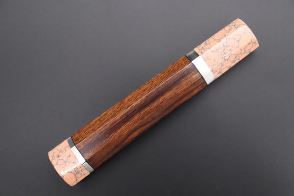 Takeshi Saji Wa Gyuto TSBO-1 Wa Gyuto 240mm / 14. Octagonal Desert Ironwood Handle with Nickel Silver Spacers and a Soft-Pink-Color Turquoise Gem Composite Stone Ferrule & Butt +$140 “Build Your Dream Knife” Takeshi Saji VG-10 Custom Polished Damascus TSBO-1 Wa Gyuto 240mm