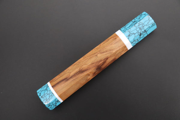 Takeshi Saji Wa Gyuto TSBO-1 Wa Gyuto 240mm / 11. Octagonal Olivewood Handle with a Turquoise Composite Stone Ferrule with White-Acrylic Spacers +$130 “Build Your Dream Knife” Takeshi Saji VG-10 Custom Polished Damascus TSBO-1 Wa Gyuto 240mm
