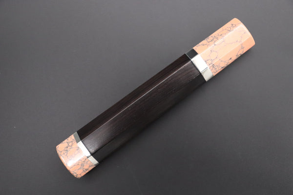 Takeshi Saji Wa Gyuto TSBO-1 Wa Gyuto 240mm / 10. Octagonal Ebonywood Handle with Nickel Silver Spacers and Soft-Pink-Color Turquoise Composite Stone Ferrule & Butt +$130 “Build Your Dream Knife” Takeshi Saji VG-10 Custom Polished Damascus TSBO-1 Wa Gyuto 240mm