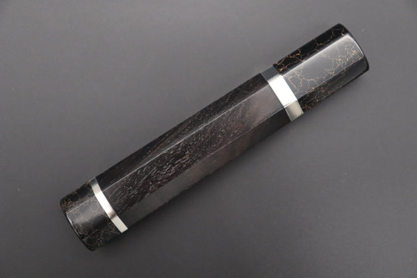 Takeshi Saji Wa Gyuto TSBO-15 Wa Gyuto 180mm (7 Inch) / 5. Octagonal Ebonywood Handle with Nickel Silver Spacers and Black-Golden-Color Turquoise Composite Stone Ferrule & Butt +US$130 “Build Your Dream Knife” Takeshi Saji VG-10W Custom Rainbow Damascus TSBO-15 Wa Gyuto 180mm (7 Inch)