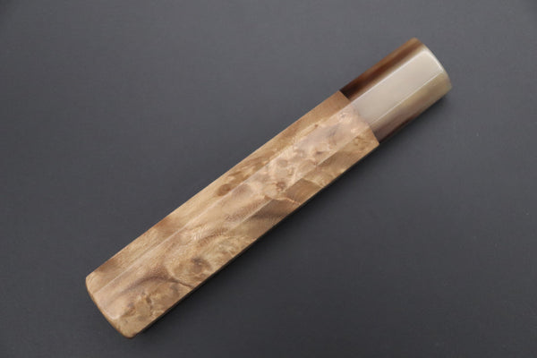 Takeshi Saji Wa Paring TSBO-6 Wa Paring 100mm (3.9inch) / 3. Octagonal Camphor Burl Wood Handle with Marble Color Water Buffalo Horn Ferrule +$120 “Build Your Dream Knife” Takeshi Saji VG-10 Custom Black Nickel Damascus TSBO-6 Wa Paring 100mm (3.9 Inch)