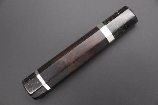 Takeshi Saji Wa Paring TSBO-6 Wa Paring 100mm (3.9inch) / 5. Octagonal Ebonywood Handle with Nickel Silver Spacers and Black-Golden-Color Turquoise Composite Stone Ferrule & Butt +$130 “Build Your Dream Knife” Takeshi Saji VG-10 Custom Black Nickel Damascus TSBO-6 Wa Paring 100mm (3.9 Inch)
