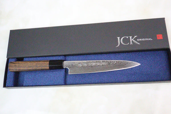 Fu-Rin-Ka-Zan Wa Petty Fu-Rin-Ka-Zan R-2 Damascus Wa Series Wa Petty 165mm (6.4inch, Octagon Shaped Ebony Wooden Handle, FRD-1PE)