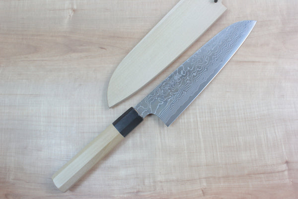 Fu-Rin-Ka-Zan R-2 Damascus Wa Series Wa Santoku 190mm (7.4 Inch, Octagon Shaped Magnolia Wooden Handle, FRD-S) - japanesechefsknife.mom