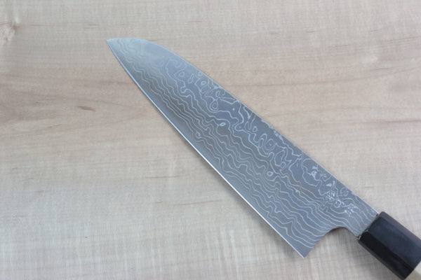Fu-Rin-Ka-Zan R-2 Damascus Wa Series Wa Santoku 190mm (7.4 Inch, Octagon Shaped Magnolia Wooden Handle, FRD-S) - japanesechefsknife.mom