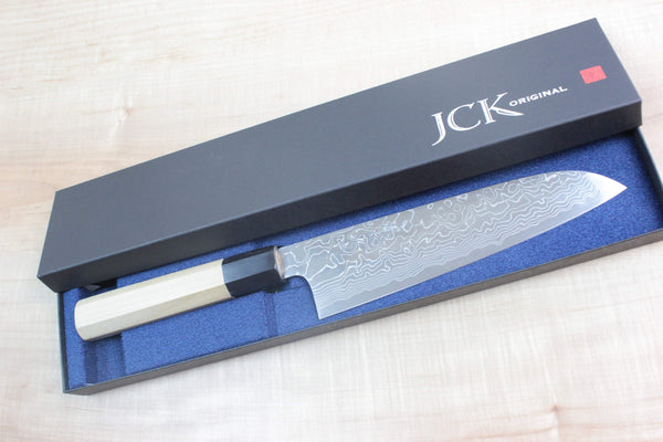 Fu-Rin-Ka-Zan R-2 Damascus Wa Series Wa Santoku 190mm (7.4 Inch, Octagon Shaped Magnolia Wooden Handle, FRD-S) - japanesechefsknife.mom