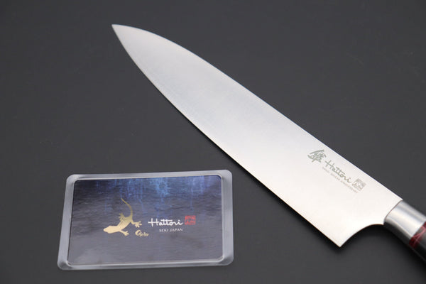 Hattori Gyuto Hattori 傘 SAN-GECKO Limited Edition GECKO-19E Gyuto 210mm (8.2 Inch, Linen Micarta / Strawberry Hybrid-Resin Handle)