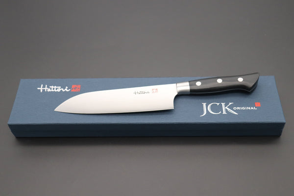 Hattori Santoku FH-4L Santoku 170mm (6.6inch) Hattori Forums FH Series FH-4L Santoku 170mm (6.6inch, Black Linen Micarta Handle)