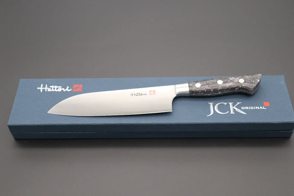 Hattori Santoku FH-4ND Santoku 170mm (6.6inch) Hattori Forums FH Series Limited Edition "SNOW IN THE DARK" Santoku 170mm (6.6 Inch, Dupont Corian® Handle)