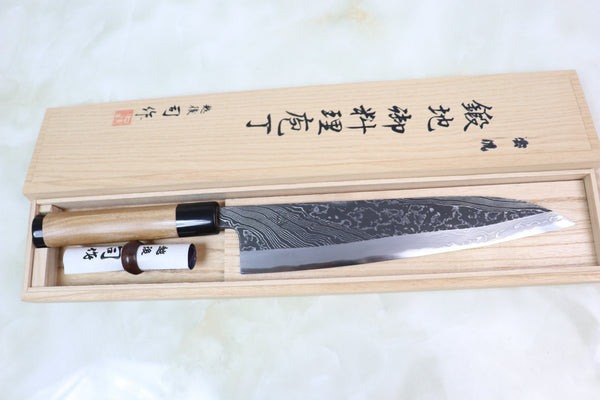 Hinoura Wa Gyuto Tsukasa Hinoura Custom Knife "Unryu-Mon" TH-12 Wa Gyuto 240mm (9.4inch, Enjyu Wood Handle with Water Buffalo Horn Ferrule & Butt)