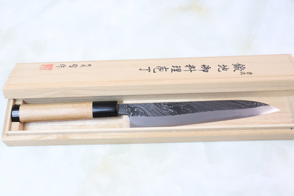 Tsukasa Hinoura Custom Knife "Unryu-Mon" TH-11 Wa Petty 195mm (7.6 Inch, Enjyu Wood Handle with Water Buffalo Horn Ferrule & Butt)